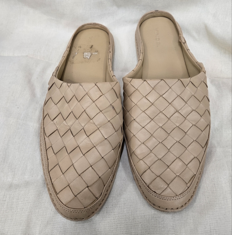 Beige Vince Freeman Leather Slides Size 10